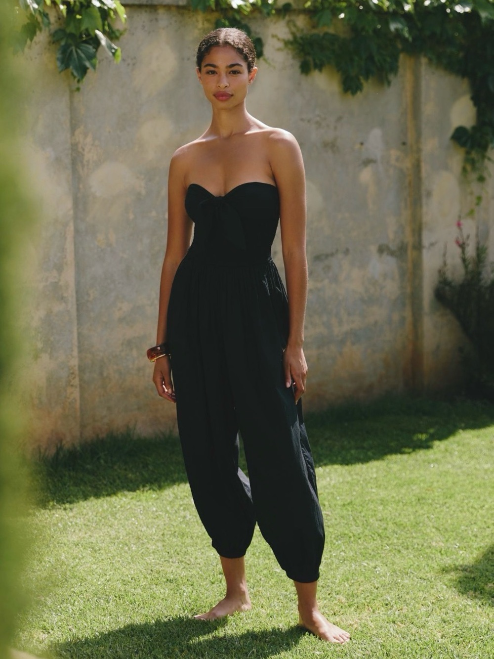 Anthropology Smocked Strapless Black Jumpsuit